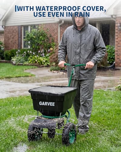 Garvee 100LBS Push Lawn Spreader, Broadcast Spreader with Hopper Grate - color: 100LB+Green