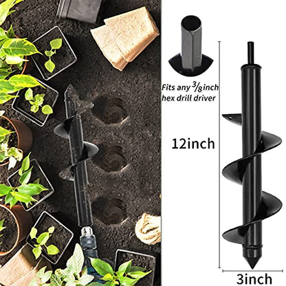 TCBWFY 4 Pack Garden Auger Spiral Drill Bits - 1.6"x9", 1.6"x16.5", 3"x16.5", 3"x12" - Heavy Duty Steel - Corrosion Resistant - Perfect for Post Holes, Earth & Lawn Augering,Planting Bulbs&Trees - size: 1.6"x9",1.6"x16.5",3"x16.5",3"x12"