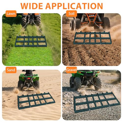 4FT Driveway Drag Harrow, Heavy-Duty Tow Behind Drag Harrow Green
