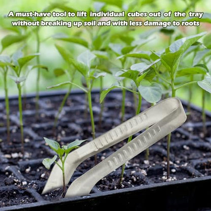 2PCS Seedling Transplant Tongs Stainless Steel Seedling Starters Remove Tongs Seedling Transplanting Tool Seedling Easy Transplanter with Anti-Slip Grasp Tips to Reduce Damage to Roots - color: 2PCS Silver