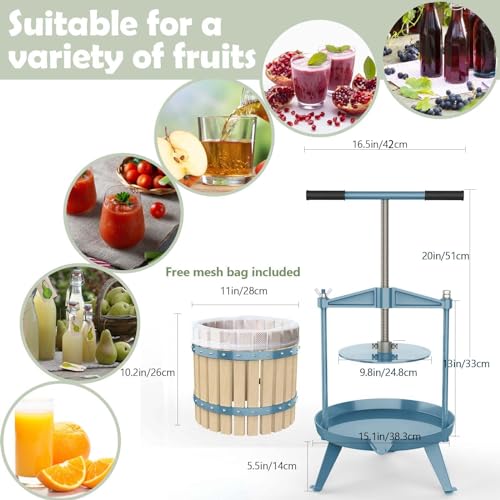 SQUEEZE master 3.17 Gallon/12L-T Handle Fruit Wine Cider Press with 2 Filter Bags