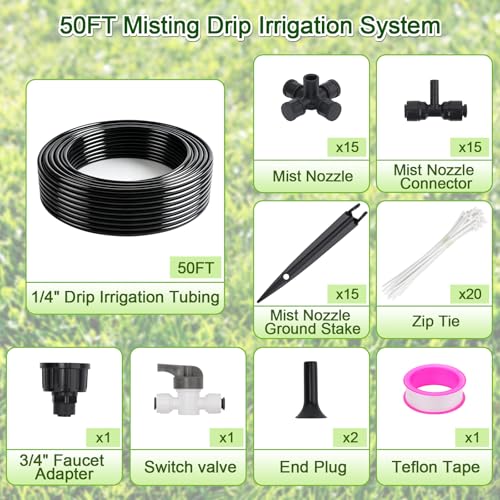 50FT Drip Irrigation System Kit, Garden Watering System