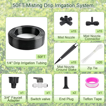50FT Drip Irrigation System Kit, Garden Watering System