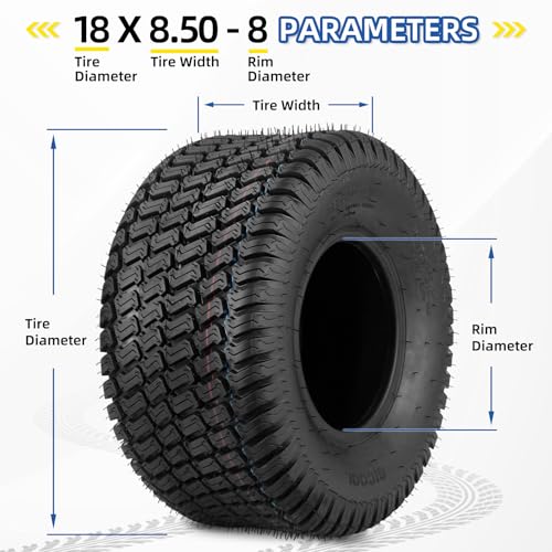 GICOOL 18x8.50-8 Lawn Mower Tire, 18x8.5-8 Tractor Lawnmower Tire, 4 Ply Tubeless Tire, Turf-S Pattern, Set of 2 - size: 18x8.50-8 Turf-S