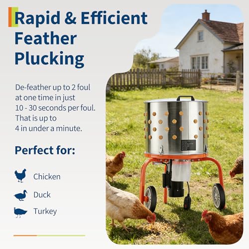 Chicken Plucker Machine, 20 inch Drum Stainless Steel Poultry Plucker - color: Orange