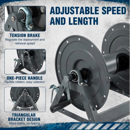Lounsweer Pressure Washer Hose Reel 3/8" x 300' Steel Manual Crank with Flat Sidewalls, A-frame, Pin Lock and Brake and Stainless Steel Swivel Inlet, 5000 PSI Capacity, 3/8" NPT-F, Grey - color: Grey