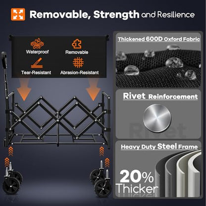 Originsure 100L Portable Collapsible Wagon Cart, 360lbs Heavy Duty, Black
