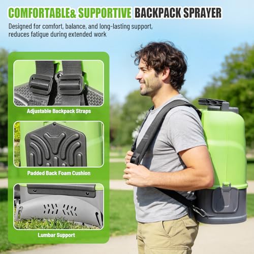 VAXMAY Battery Powered Backpack Sprayer 4.2 Gallon, 120 PSI Electric Garden Sprayer Compatible with DeWalt 20V Battery, Weed Yard Sprayer with 2 Wands, 5 Nozzles, 2.6 Ah Battery & Charger Included - size: 4.2 Gallon