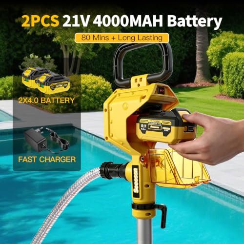 Cordless Stick Water Transfer Pump, 21V 2×4.0Ah Battery & Fast Charger, 770GPH 35FT Head, 16.4FT Hose with Storage Pouch 3/4" Outlet, Brushless Portable Pump for Pool RV Boat Hot Tub Farm Drainage