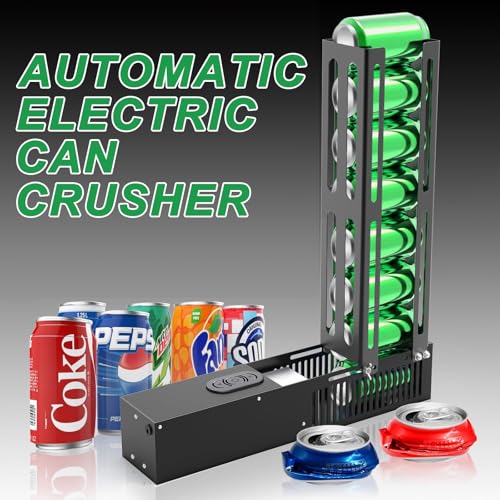 Electric Can Crusher: 8oz/12oz/16oz Automatic Crusher, Loads 8 Cans for Sequential Crushing with Auto-Eject, Heavy Duty for Recycling Soda, Beer & Plastic Bottles