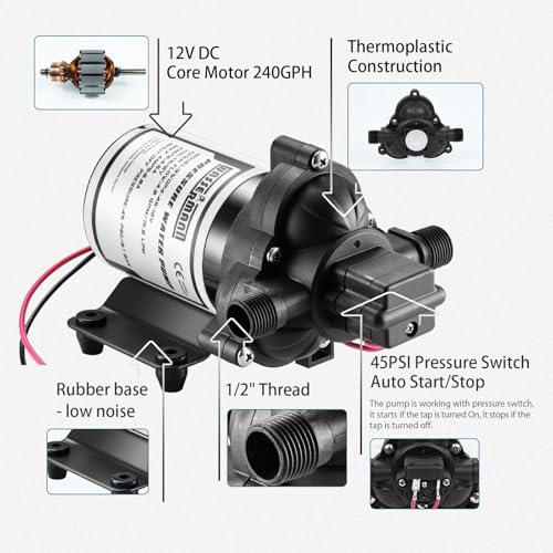 WASSERMANN RV Pump, 12V Self-priming RV Water Pressure Pump 4.0GPM 45PSI with Pressure Switch, for RV Marine Camping Yacht Garden, 12Volt DC Fresh Water Pumps RV Water Pump 2088-554-144 Replacement - color: White02