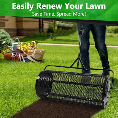 44 Inch Towable Compost Spreader, Metal Mesh Peat Moss Spreader for Lawn - size: 44 Inch