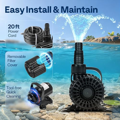 VIVOHOME 62W Pond Pump, 1100GPH Submersible Water Pump for Koi Pond - size: 1100GPH