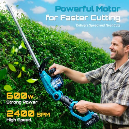 SEESII 2-in-1 Pole & Hedge Trimmer Cordless,20" Electric Bush Trimmer 8.5ft - color: Light Blue