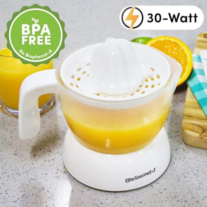 Elite Gourmet ETS-411 Electric Citrus Juicer, Compact 30-Watt, 16 oz, White