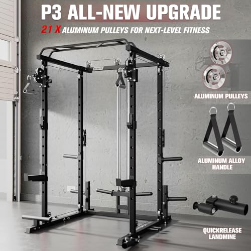 RitFit PPC-P3 Power Cage with Cable Crossover System, 1200LB Capacity - color: Black, style: Package 1.5K (with BP 230lbs Plates)
