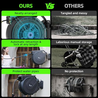 Retractable Garden Hose Reel 1/2 in x100 ft, Wall Mounted Hose Reel - size: 1/2"x100 ft
