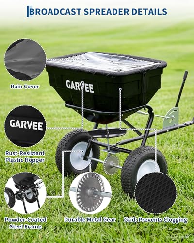 Tow Behind Broadcast Spreader, 125L, 30 Settings, 9.8 ft Spread, Black - color: Black