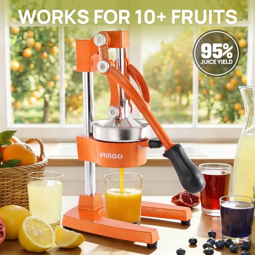 Cast Iron Juicer, Heavy Duty Manual Citrus Juicer - color: Orange