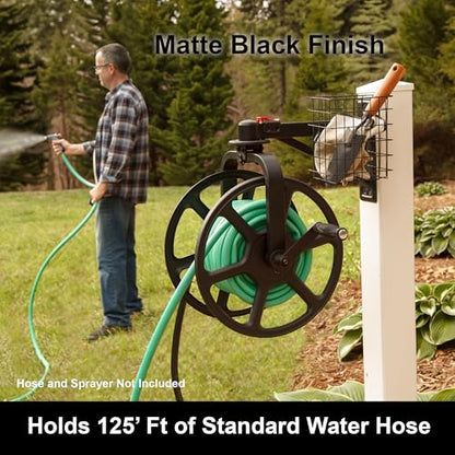 Liberty Garden Single Arm Navigator Hose Reel with Pull Up Latch, Black - style: Single Arm, Pull up Latch, Black