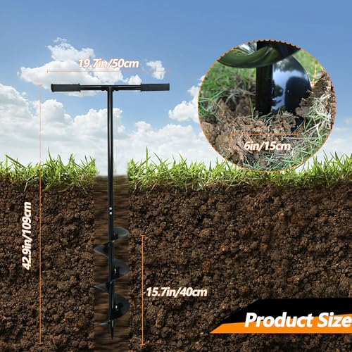 2 in 1 Hand Auger Spiral Drill, 6 x 42.9inch Post Hole Digger for Planting