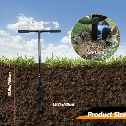 2 in 1 Hand Auger Spiral Drill, 6 x 42.9inch Post Hole Digger for Planting