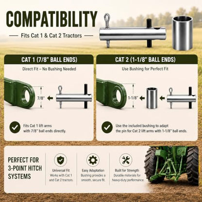 Cat 1&2 Easy Change Quick Hitch Main Pin Kit for 3 Point Hitch Implements