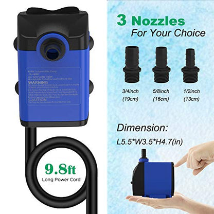 Knifel Submersible Water Pump 1056GPH Pond Pump for Fountains - size: 1056GPH Adjustable flow