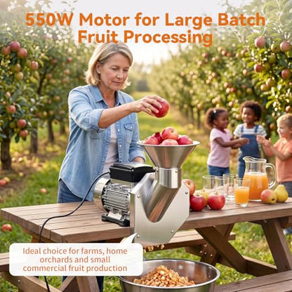 550W Electric Fruit Apple Crusher, 304 Stainless Steel Fruit Crusher