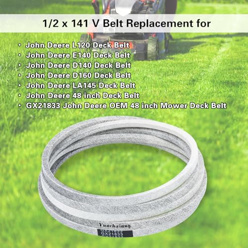 GX21833 Deck Belt Kevlar for John Deere 48 inch Deck Belt D140, D160, E140, E170, L120, L130, LA145, S170 Riding Mower with 48'' Deck, Replaces GX20571 - Aramid Cord, 1/2'' x 141'' - size: 1/2" x 141"