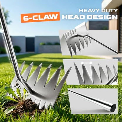 Weed Puller Tool, Heavy-Duty Stainless Steel Garden Hand Weeding Tool - size: 6-tooth