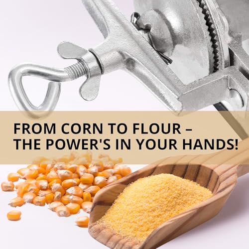 Hand Crank Grain Mill Grinder – Silver Manual Grinder for Corn Wheat Nuts with Clamp Handle Operated Wheat Mill Grain for Home Compact Food Hand Crank Tool