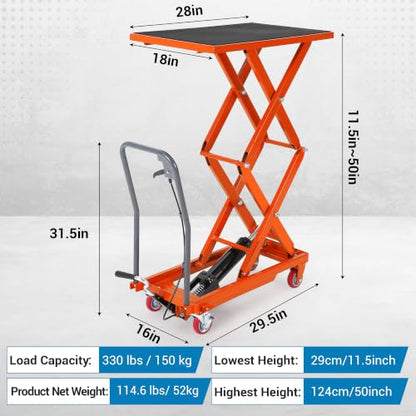 Hydraulic Lift Table Cart, 330lbs Capacity 50" Lifting Height, Orange - color: Orange