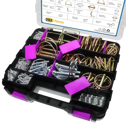202PCS Hitch Pins Clip Pins, Linch and PTO Pins for Trailers Tractors Trucks Towing Mowing, Farm Equipment, Snow Plows, Lawnmowers Garage, Heavy Duty Trailers Accessories Tractor Attachments