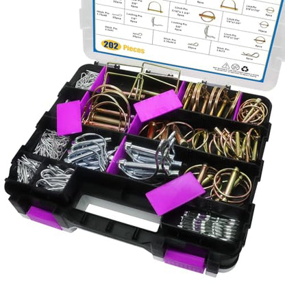 202PCS Hitch Pins Clip Pins, Linch and PTO Pins for Trailers Tractors Trucks Towing Mowing, Farm Equipment, Snow Plows, Lawnmowers Garage, Heavy Duty Trailers Accessories Tractor Attachments
