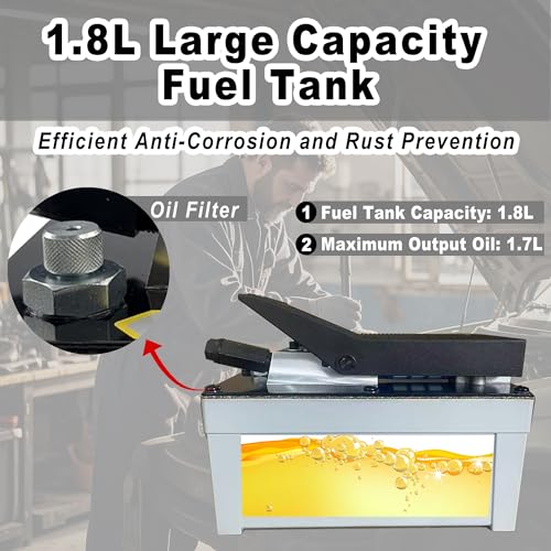 Air Hydraulic Pump 10,000 PSL, 0.45 Gal Reservoir, NPT 3/8" Oil Outlet, NPT 1/4"Inlet, Hydraulic Pump Air Hydraulic Foot Pump Made of Aluminum with 6.6ft Pipe, Gray - color: 1103-G-Grey