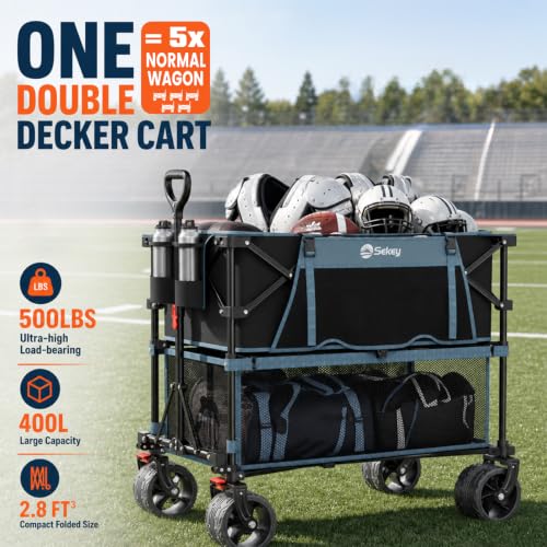 Sekey 400L Double-Decker Wagon, 500 lb Capacity, 50 in Extender - color: Blue