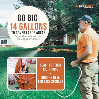 PetraTools 14000 Push Cart Battery Powered Sprayer, 7 Nozzles (14 Gallon)