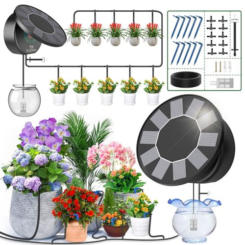 Solar Automatic Drip Irrigation System Kit, DIY Irrigation System for Garden Outdoor/Indoor Gardening System, Plant Watering System Drip Irrigation System, 9 Timing Modes with Anti-Siphon Set | Anti-Siphon Auto Water Device, 9 Timing Modes Solar Irrigatio