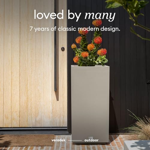 Veradek Block Series Pedestal Planter - Tall Rectangular Outdoor Planter - color: Gray, size: 32"H x 15.5"W