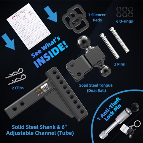 Adjustable Trailer Hitch -Drop Hitch Fit 2" Receiver - 6" Drop/Rise - size: 6 Inch Drop Hitch