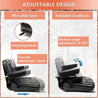 Universal Forklift Seat, Tractor Seat with Micro Switch,Armrest And Safety Belt,for Tractor,Excavator Skid Loader Backhoe Dozer Telehandler