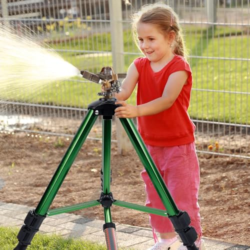 Biswing Impact Sprinkler Head on Tripod Base, Heavy Duty Lawn Sprinklers, 360 Degree Large Area Irrigation, Metal Sprinkler Nozzle & Solid Alloy Metal Extension Legs Flip Locks, 1 Pack - size: 1 Pack