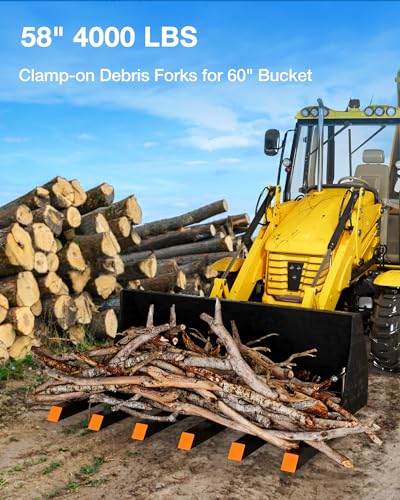 GAOMON Heavy Duty Clamp-On Pallet Forks for Tractor Buckets 60 Inch Pallet Forks, 4000lbs Capacity Adjustable Stabilizer Bar, Compatible with Skid Steers, Loaders, Compact Tractors for Removing Limbs