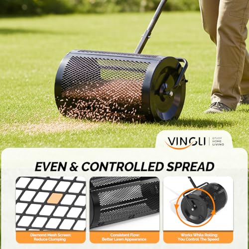 VINGLI Compost Spreader, 24 inch Peat Moss Spreader with Height Adjustable Handle, T Shaped Handle Peat Moss Roller, Seed Spreader for Lawn Backyard Outdoor (24"-Black) - size: 24"-Black