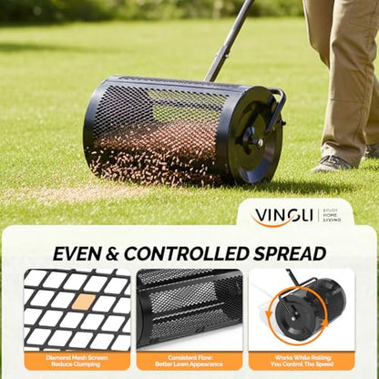 VINGLI Compost Spreader, 24 inch Peat Moss Spreader with Height Adjustable Handle, T Shaped Handle Peat Moss Roller, Seed Spreader for Lawn Backyard Outdoor (24"-Black) - size: 24"-Black