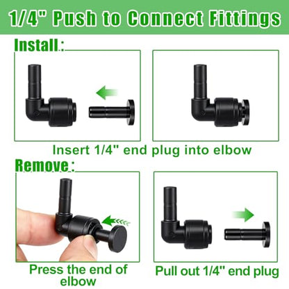 20 Pack 1/4" Push to Connect Fittings Elbow Connectors - size: 20 Pack 1/4" Elbow -A