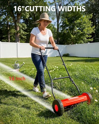 14-Inch Hand Push Reel Lawn Mower, 5-Blade Manual Push Lawnmower