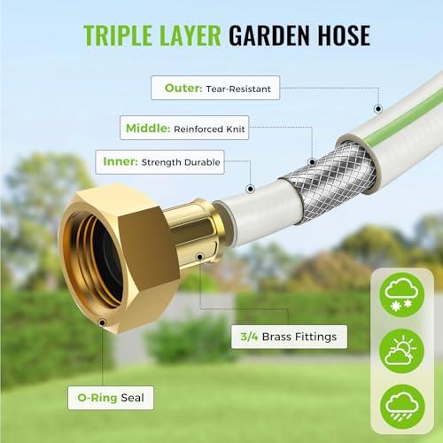 Retractable Garden Hose Reel 1/2"x100ft Wall Mount with 10-Function Nozzle - color: White
