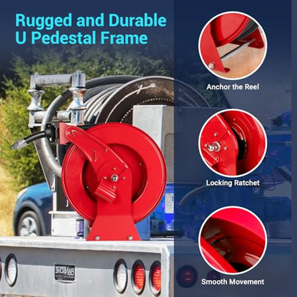 Fuel Diesel Hose Reel Retractable 3/4 inch x 50ft,Spring Driven Automatic Rewind,300 PSI Industrial Heavy Duty Steel Construction Auto Swivel Reels for Truck Farm Aircraft Ship Vehicle Tank Trailer - size: 3/4 inch x 50FT without Fuel Nozzle